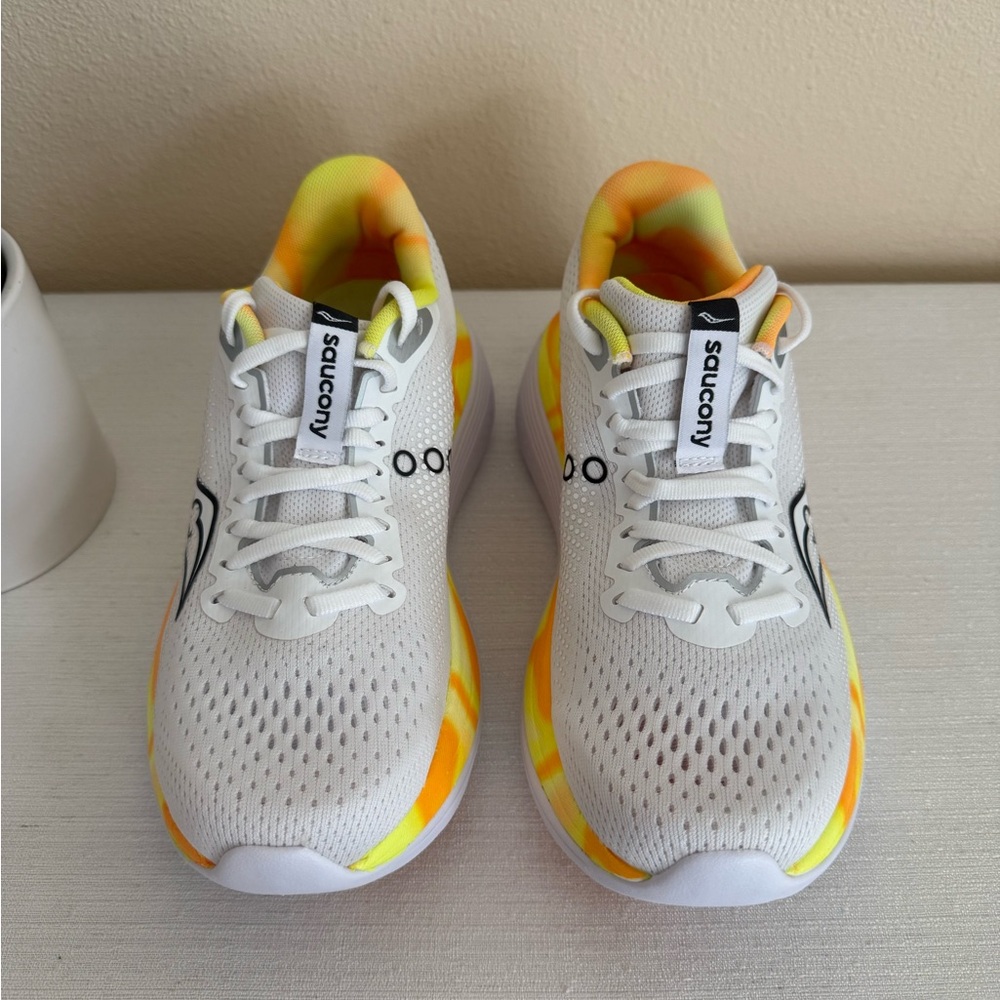 Saucony Endorphin White and Orange Running Sneakers - Picture 3 of 16